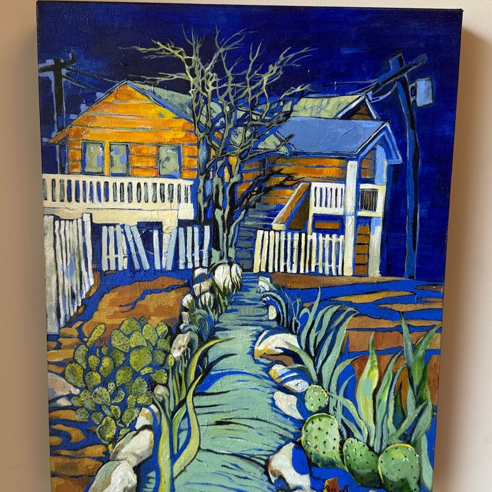 Original Acrylic Painting, Vibrant Blue and Green Home, 16x20” Wall Art - Picture 7 of 9